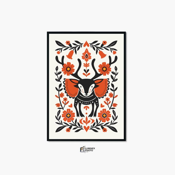 Instant Art Illustrationnordic Deer Print Abstract Scandinavian Wall