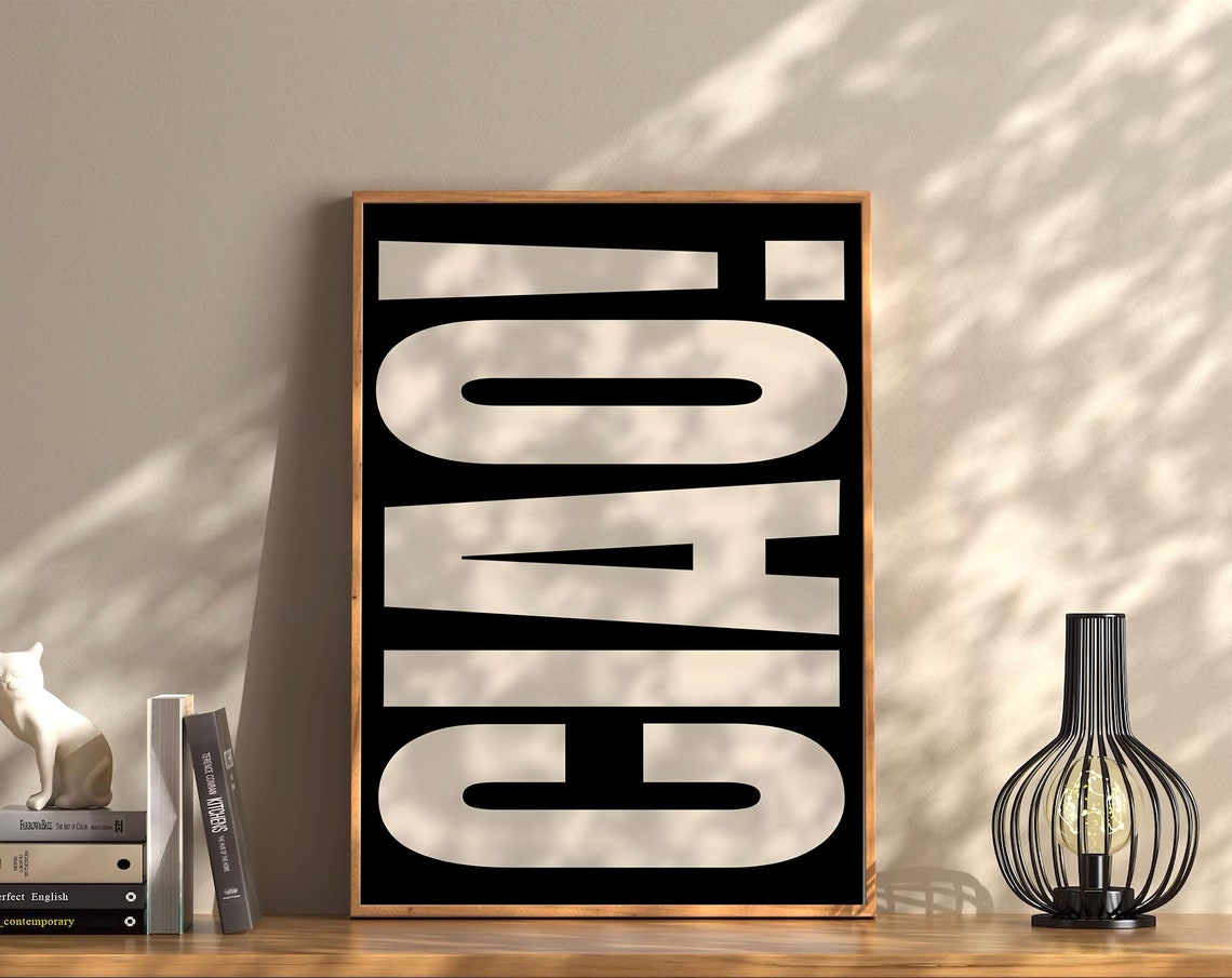 Ciao Exclamation Black and White Minimalist Typography Art Print