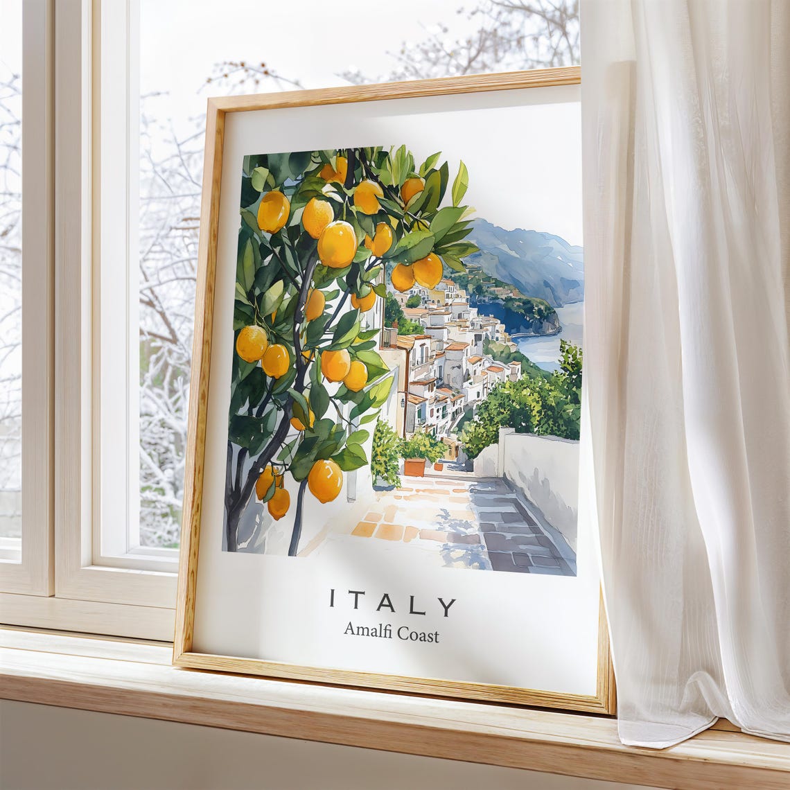 Amalfi Coast Italy Watercolor Travel Poster Watercolor Lemons Positano Italian Beach Coast Art Print Italian Beach Coast Art Print - Image 3