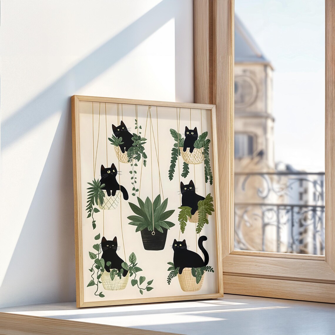 Black Cats in Hanging Plant Baskets Funny Plant Lover Poster - Image 3