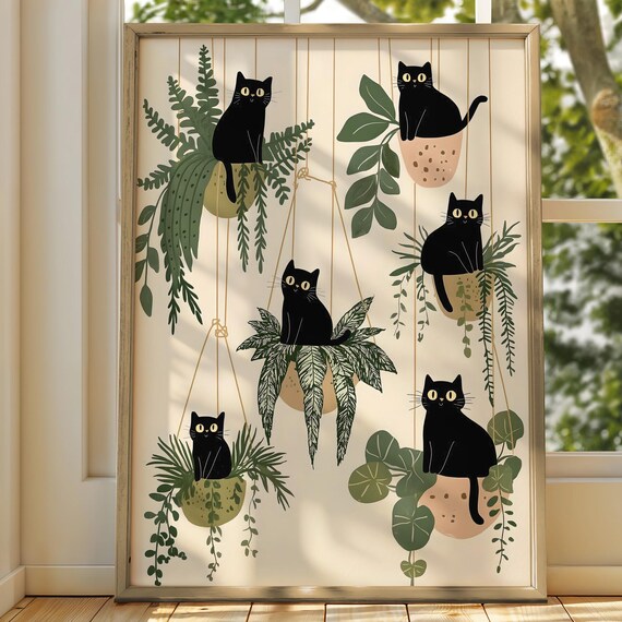 Silly Cat, Quirky Indoor Pots Art Print