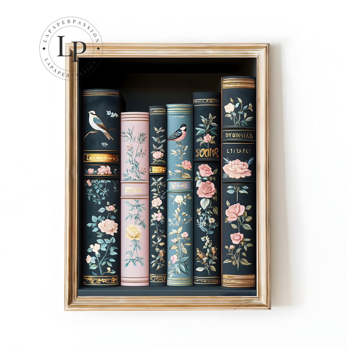 Floral Bookshelf Art Print, Cozy Reading Nook