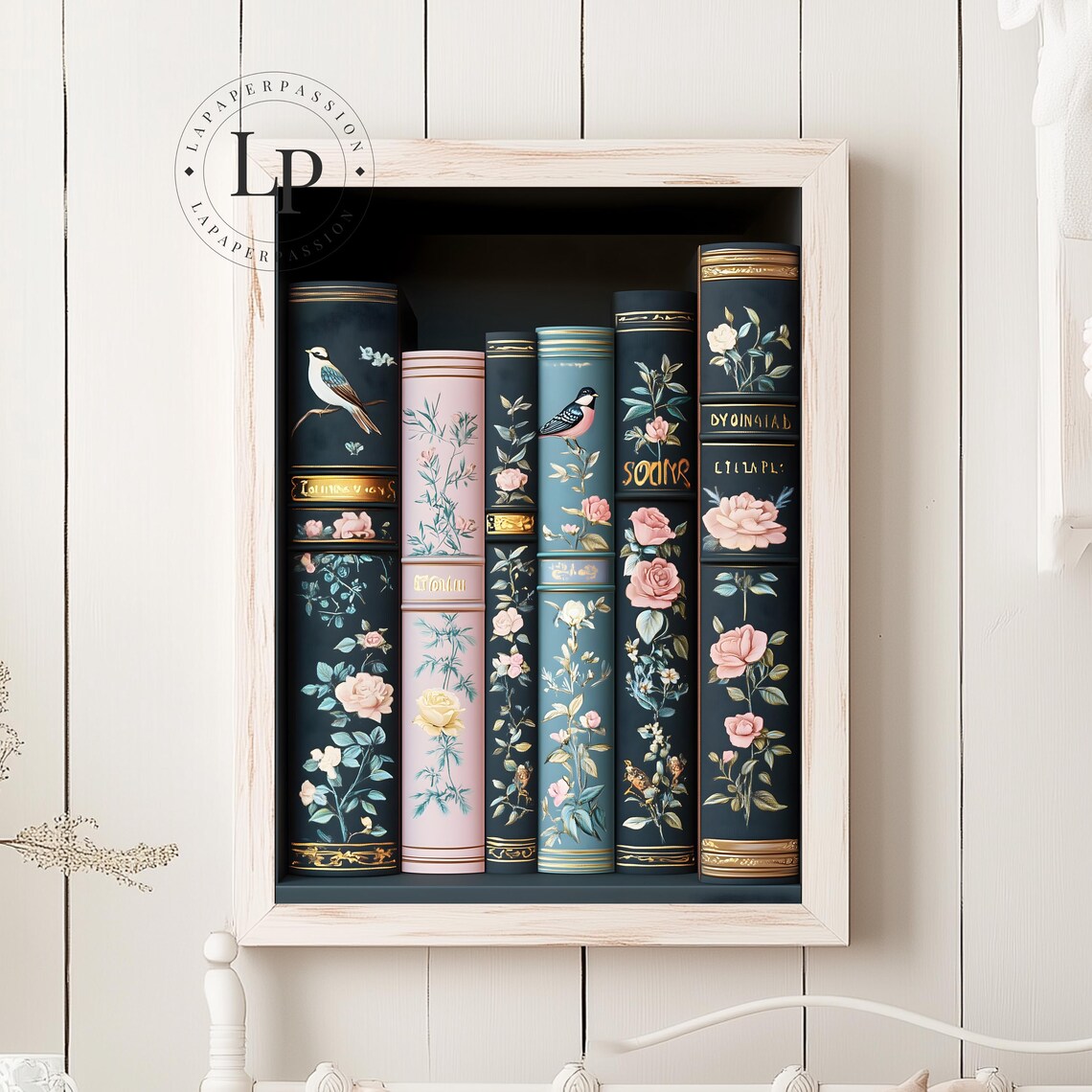 Floral Bookshelf Art Print, Cozy Reading Nook - Image 2