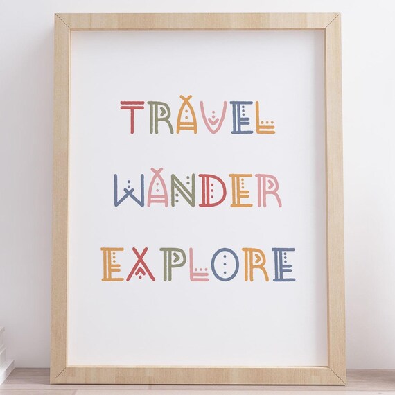 Travel Wander Explore Quote Poster Colorful Lettering Adventure Decor