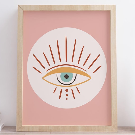 Green Evil Eye Sun Rays Boho Pink Spiritual Mystical Decor Art Poster