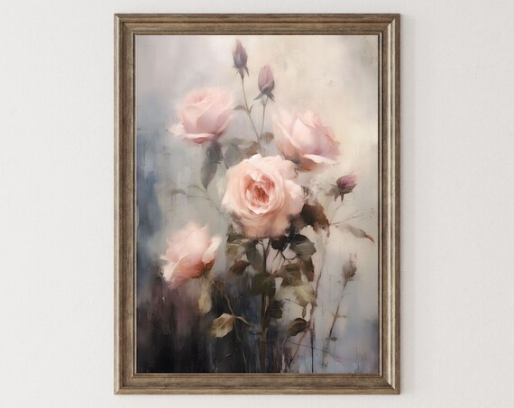 Coquette Room Decor Moody Wall Art Whimsigoth Decor Floral Oil Painting Botanical Wall Art Print Dark Cottagecore Art 027