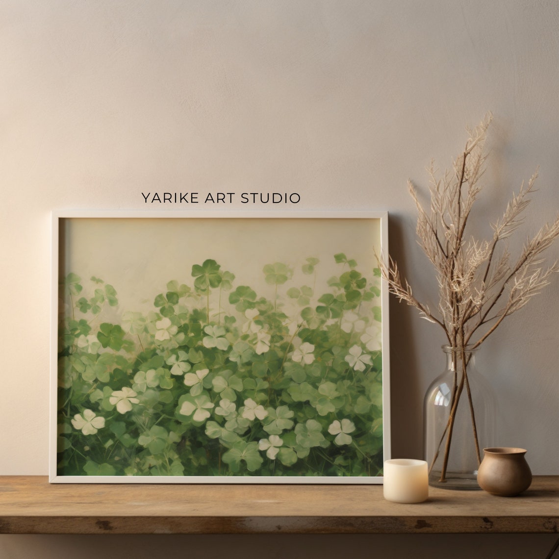 Lush Clover Field Impressionist Green Botanical Meadow Art Poster - Image 2