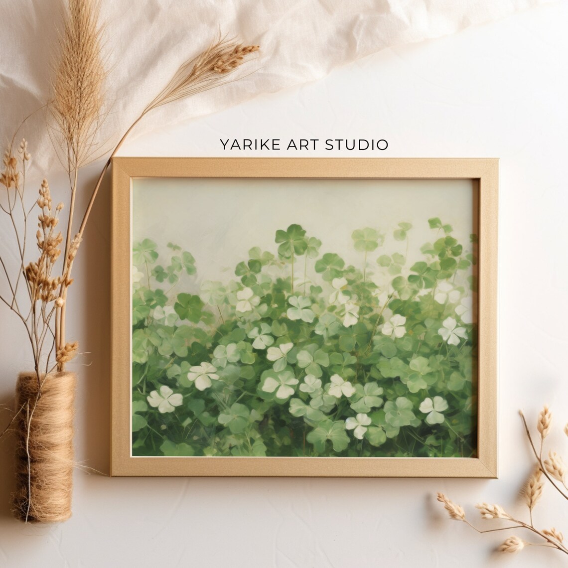 Lush Clover Field Impressionist Green Botanical Meadow Art Poster - Image 4