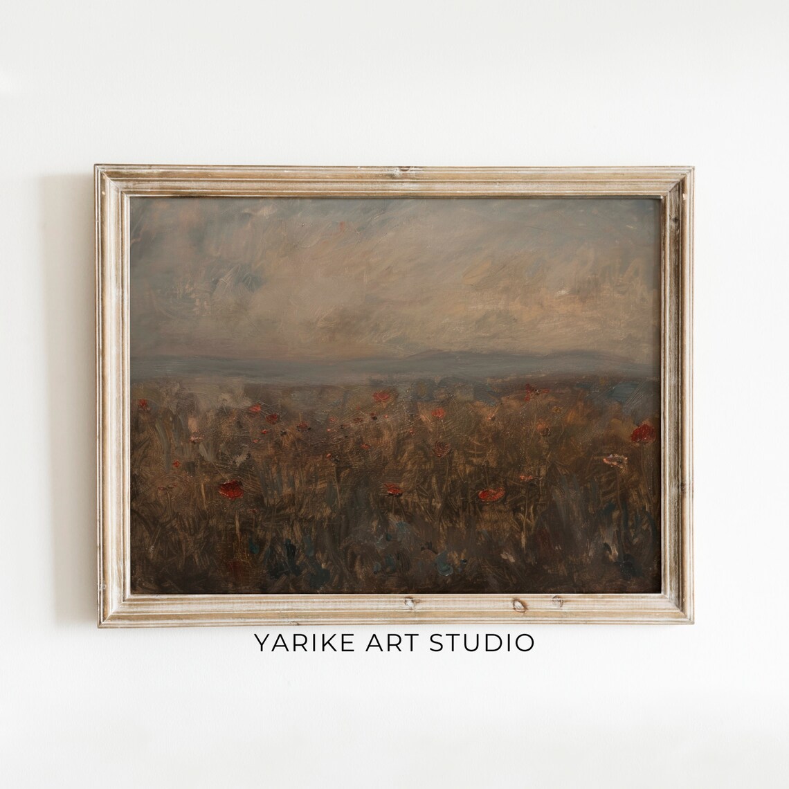 Moody Wildflower Field Poppies at Dusk Dark Romantic Painting Poster
