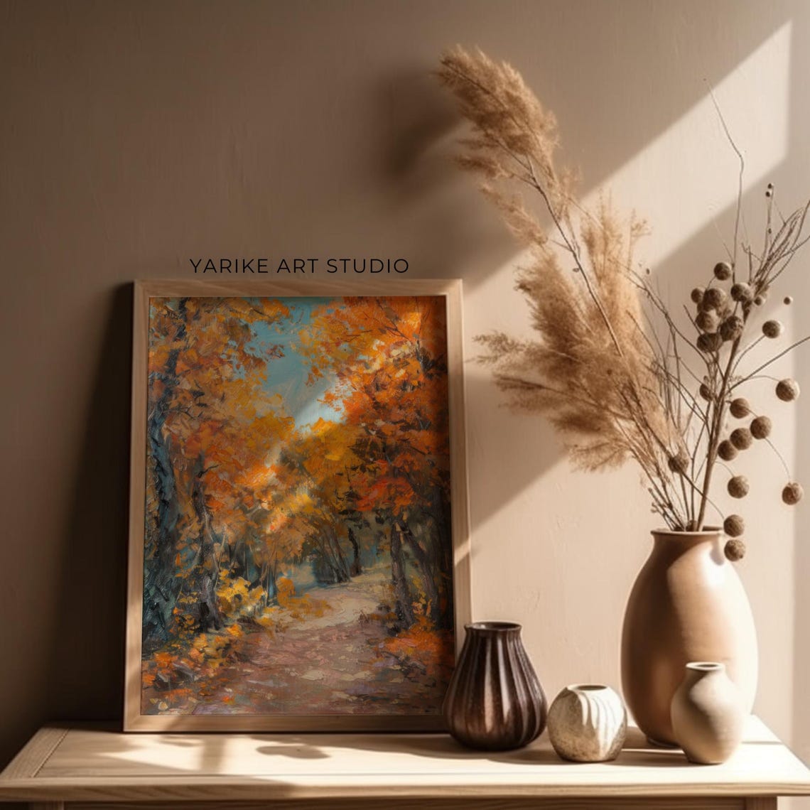 Golden Autumn Forest Path With Orange Canopy Landscape Poster - Image 4