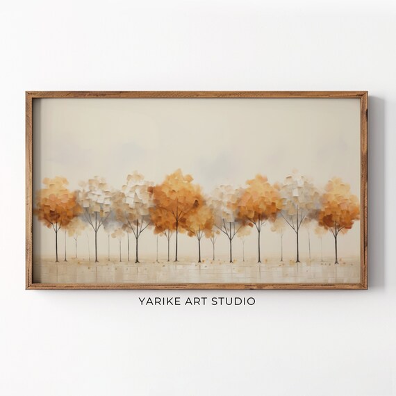 Row of Golden Autumn Trees Minimalist Mosaic Fall Art Poster