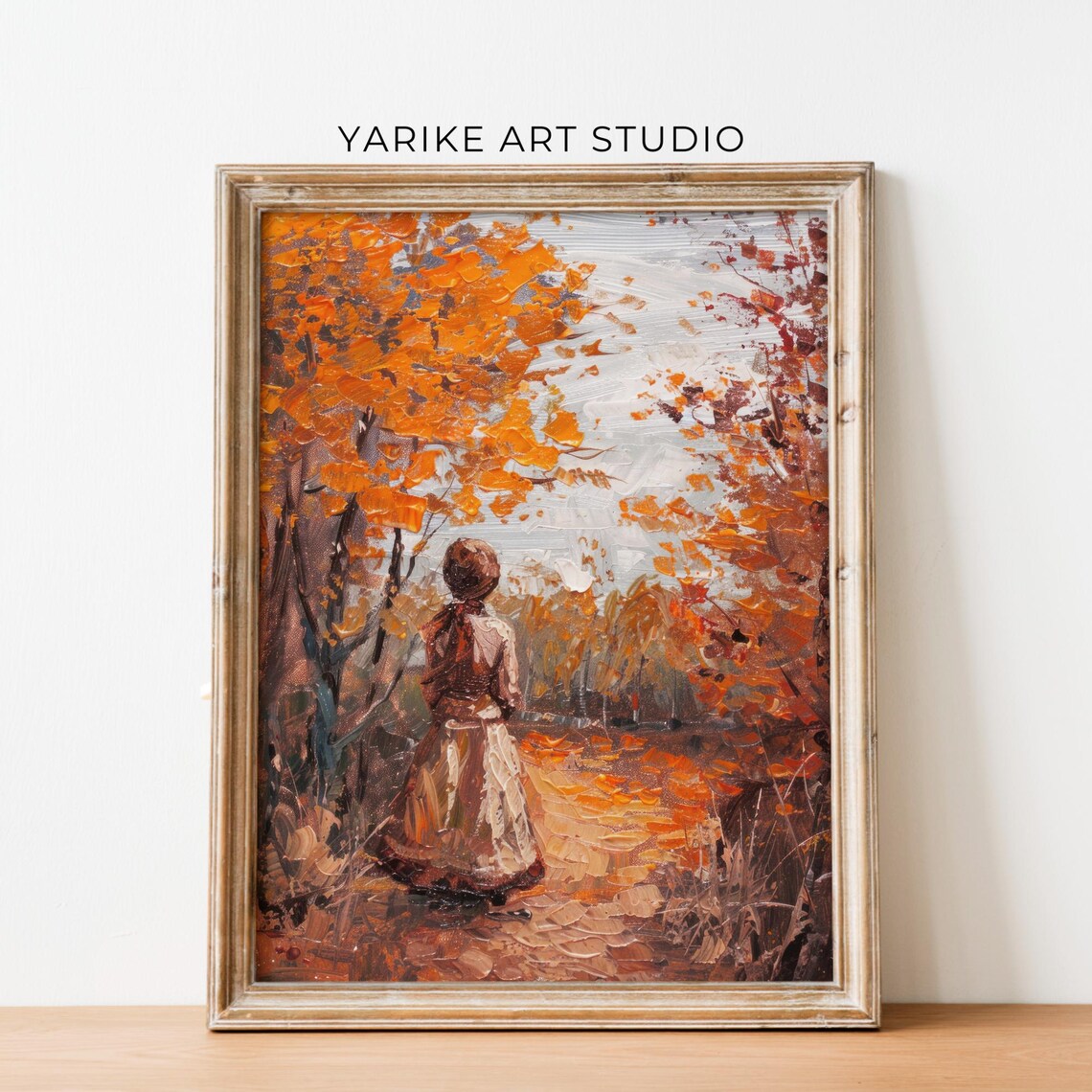 Woman In Rustic Dress Among Fiery Orange Autumn Trees Poster - Image 6