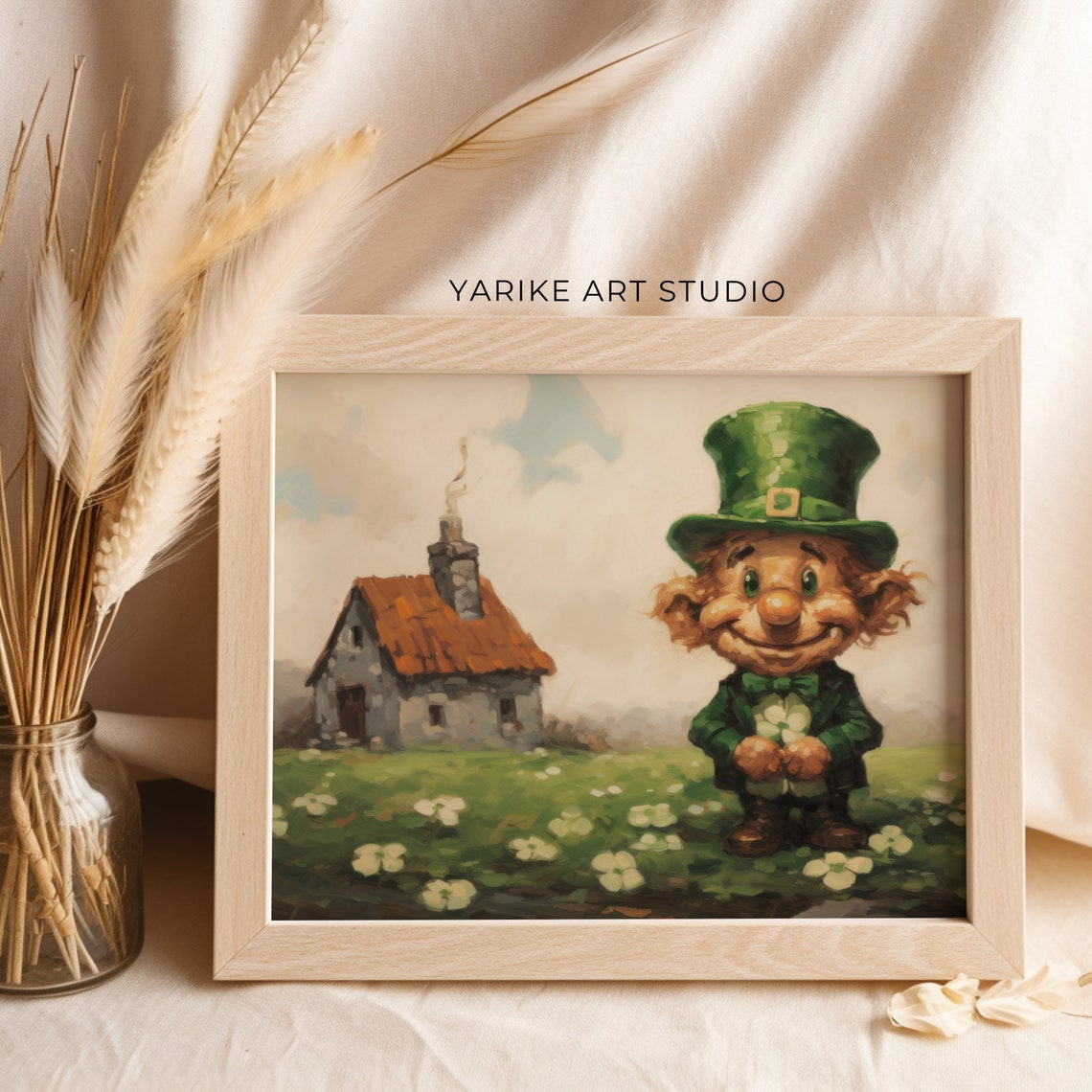 Leprechaun Green Hat Clover Field Cottage Saint Patricks Day Poster - Image 2