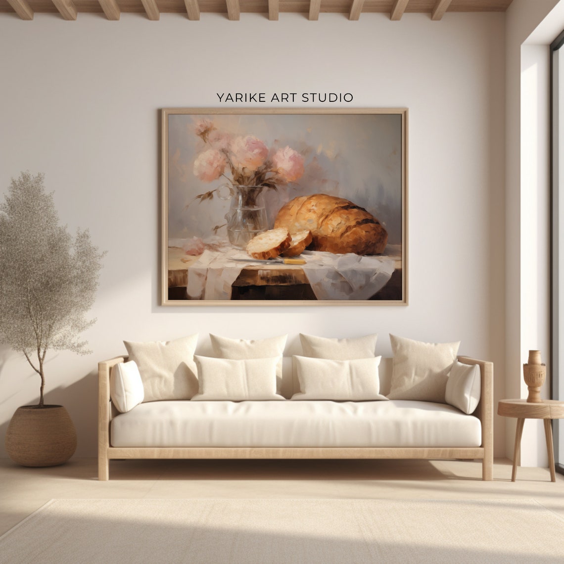 Vintage Rustic Bread And Pink Peonies Still Life Farmhouse Poster - Image 5