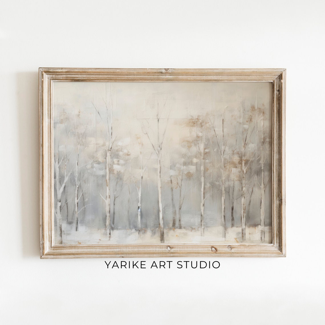 Misty Birch Forest White Gray Minimalist Winter Trees Poster