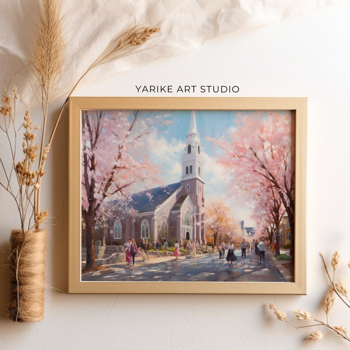 Cherry Blossom Lined Church Street Springtime City Art Poster - Image 5