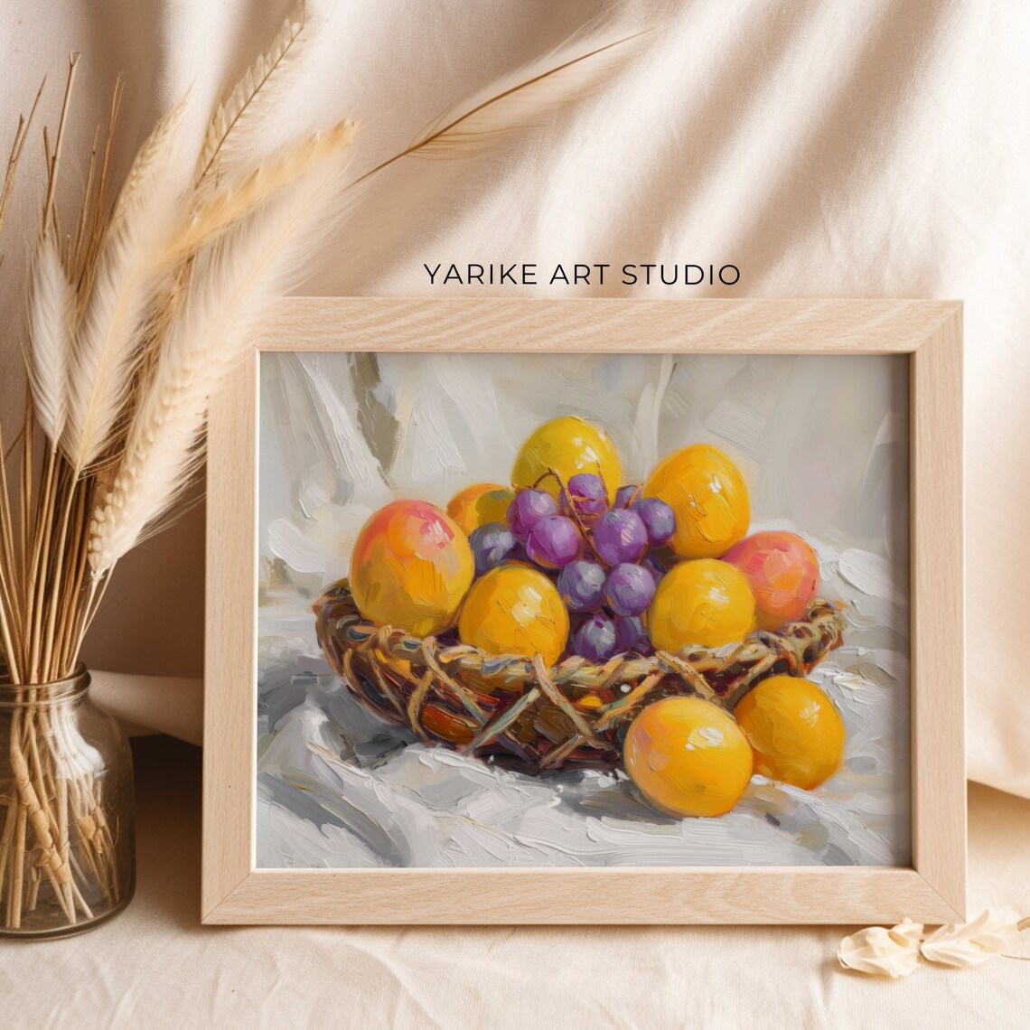 Basket Of Lemons And Grapes Vintage Kitchen Still Life Painting Poster - Image 2