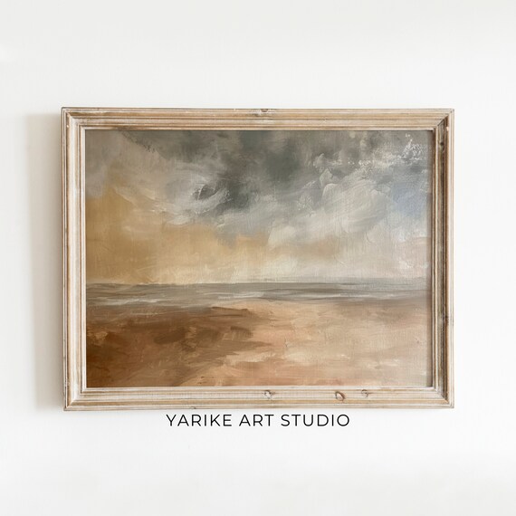 Minimalist Cloudy Seascape Muted Beach Abstract Coastal Painting Poster