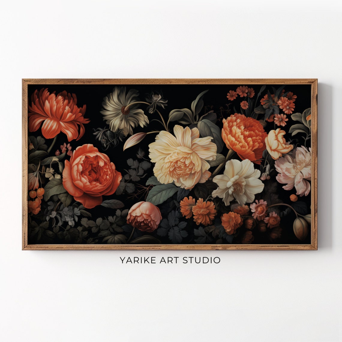 Dark Moody Peony Rose Floral Still Life Vintage Botanical Poster