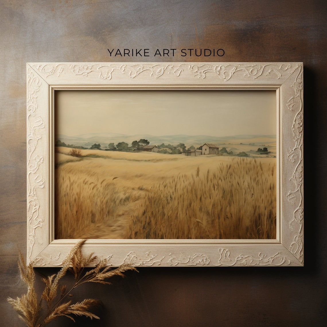 Golden Wheat Field Countryside Farmhouse Landscape Painting Poster - Image 4