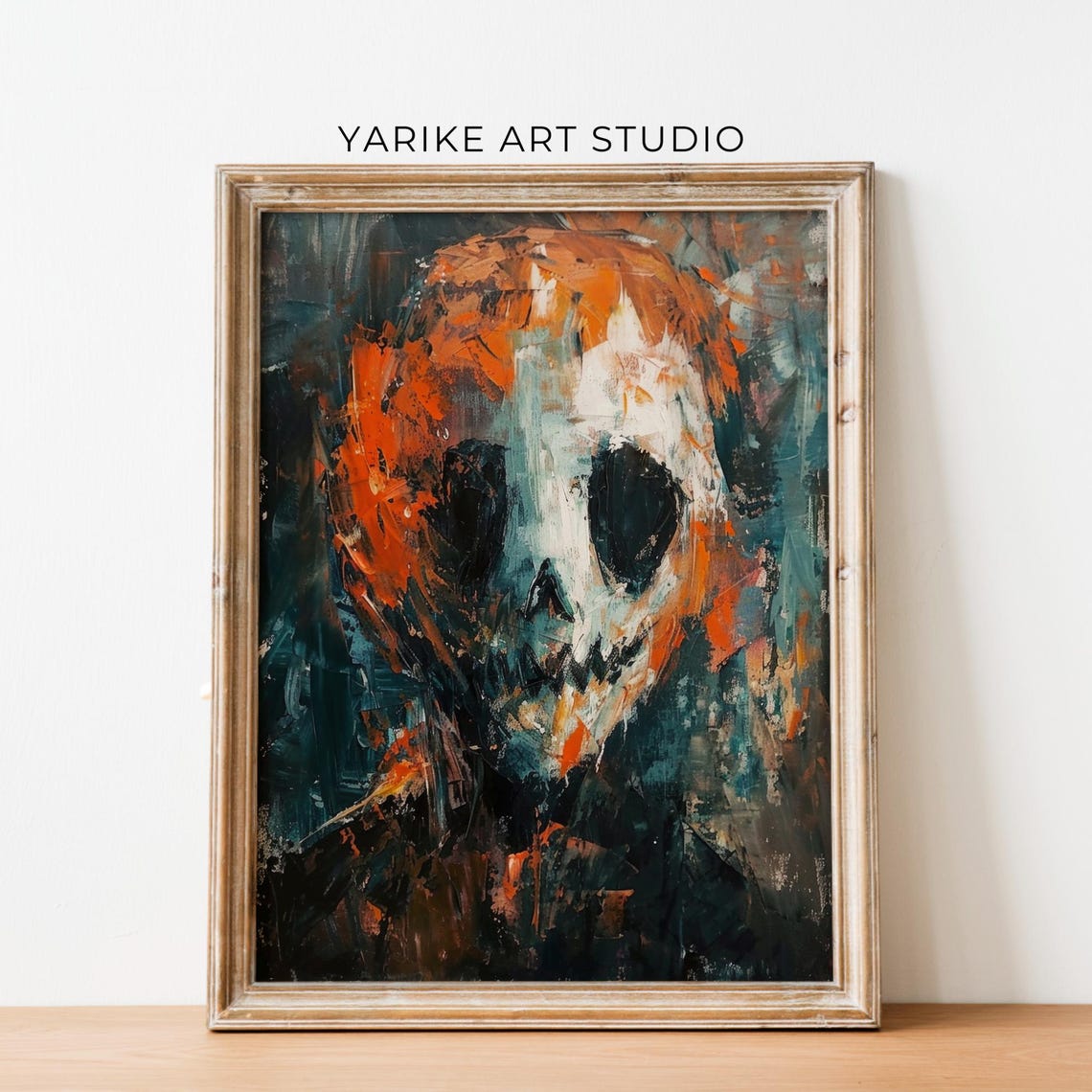 Abstract Skull Portrait In Orange And Teal Impasto Paint Poster - Image 6
