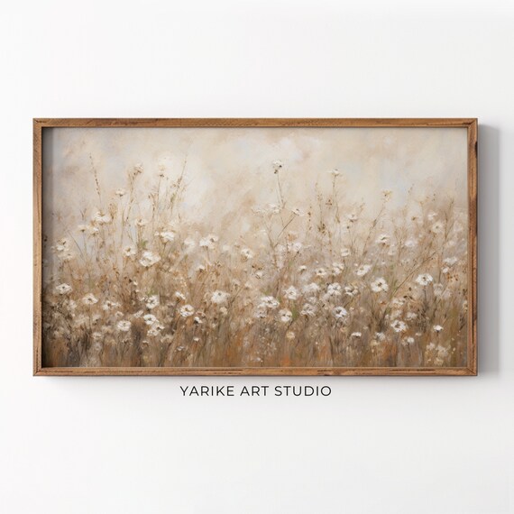White Wildflower Meadow Misty Warm Neutral Floral Field Poster