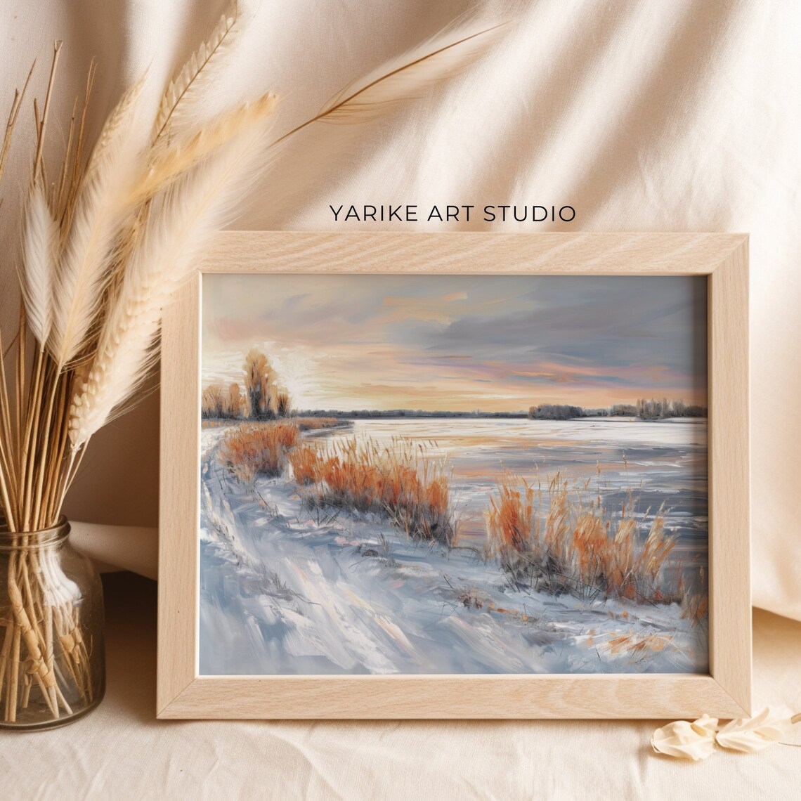 Winter Lake Landscape Oil Painting Vintage Winter Road Art Rustic Moody Countryside Winter Decor Country House Decor Winter Prints - Image 2