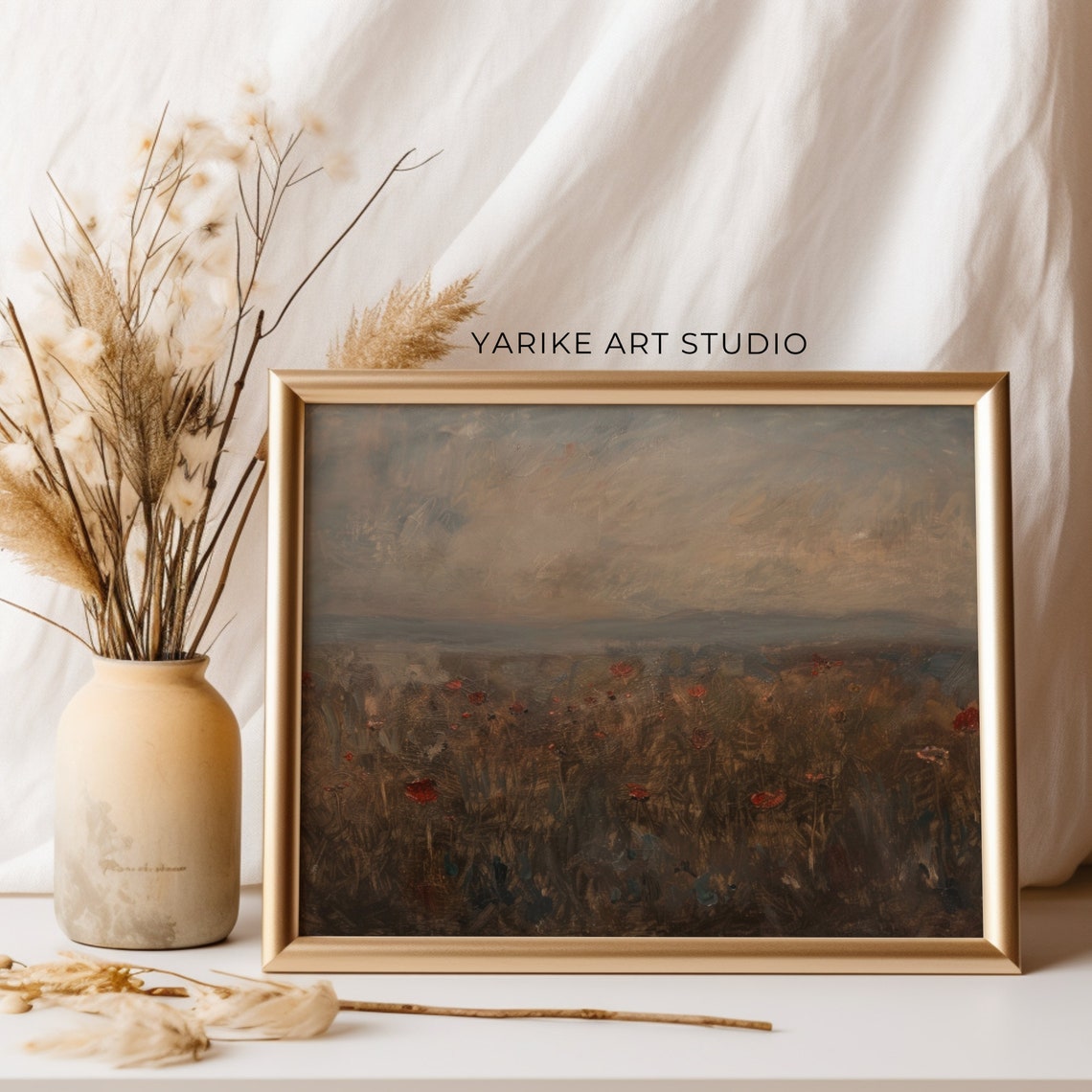 Moody Wildflower Field Poppies at Dusk Dark Romantic Painting Poster - Image 2