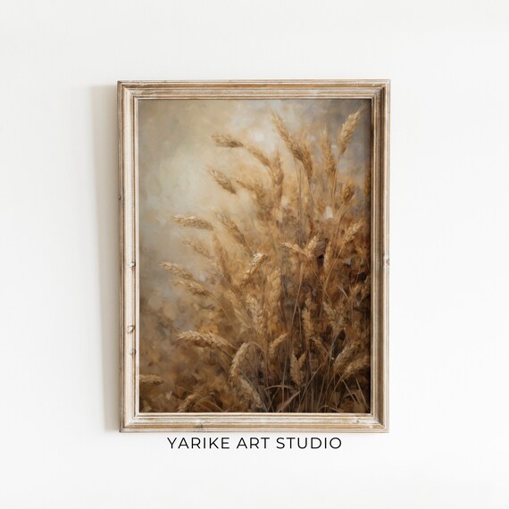 Vintage Dried Wheat Stalks Golden Rustic Autumn Field Painting Poster