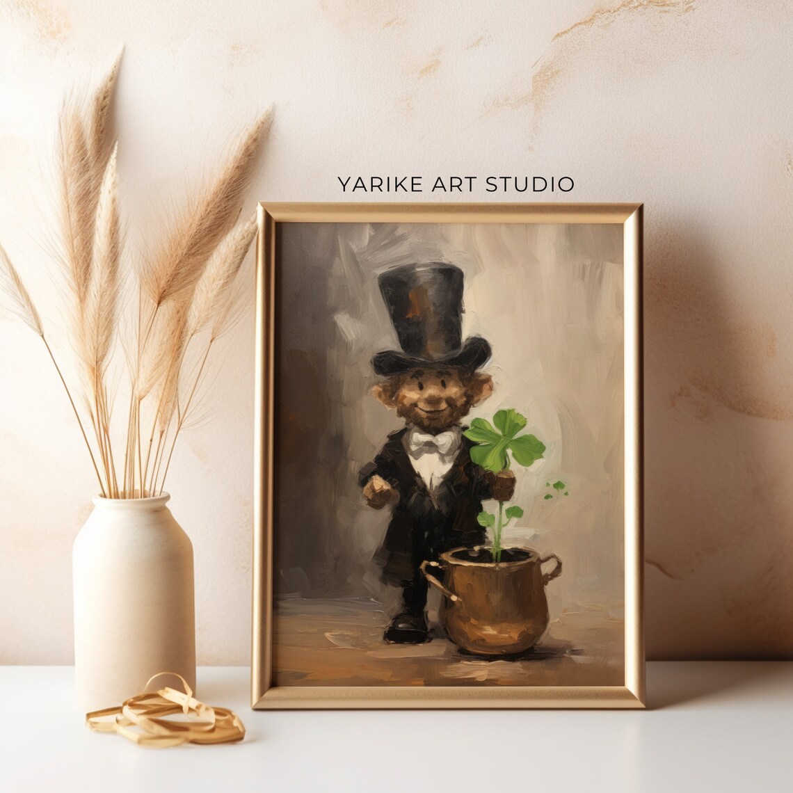 Vintage Leprechaun with Shamrock and Pot of Gold Painting Poster - Image 3