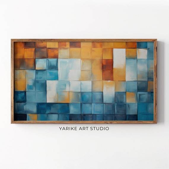 Abstract Summer Beach Frame Tv Art Muted Geometric Minimalist Modern Oil Painting Beige Blue Earthy Rustic Contemporary Tv Art 28 Tv