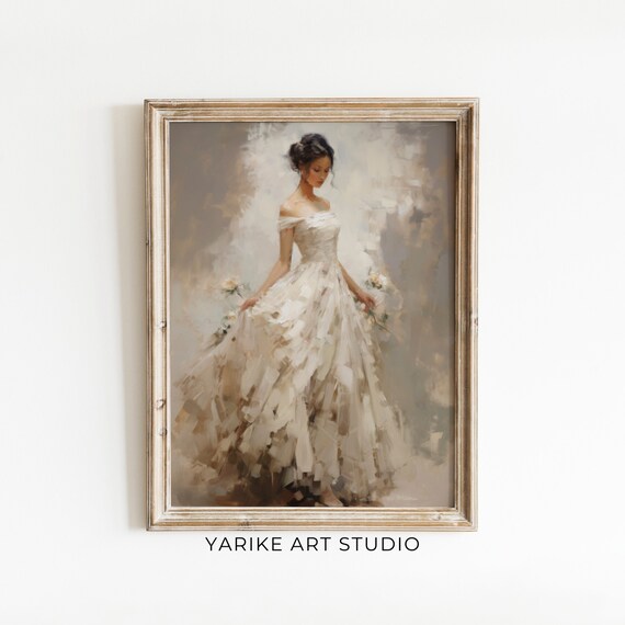 Vintage Woman Portrait Painting Moody Art Print Woman In Dress Poster Light Academia Decor Wall Art 463