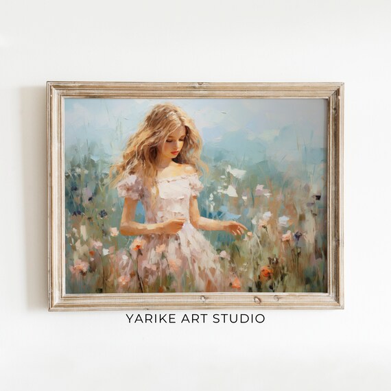 Girl In Pink Dress Wildflower Meadow Dreamy Spring Portrait Poster