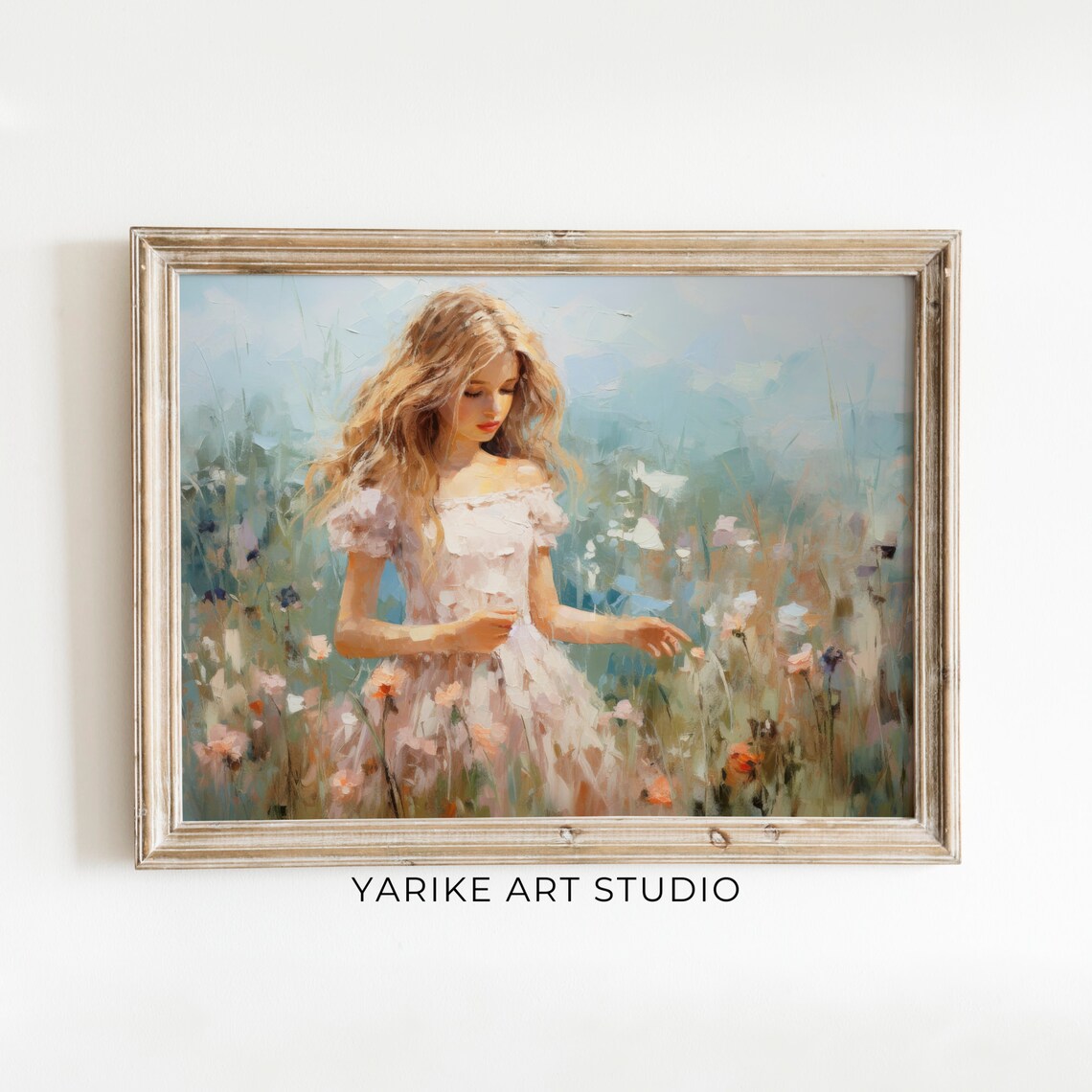 Girl In Pink Dress Wildflower Meadow Dreamy Spring Portrait Poster