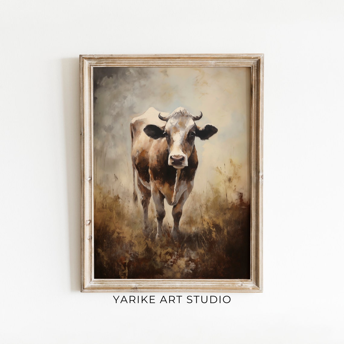 Vintage Cow Portrait Rustic Farmhouse Field Oil Painting Poster