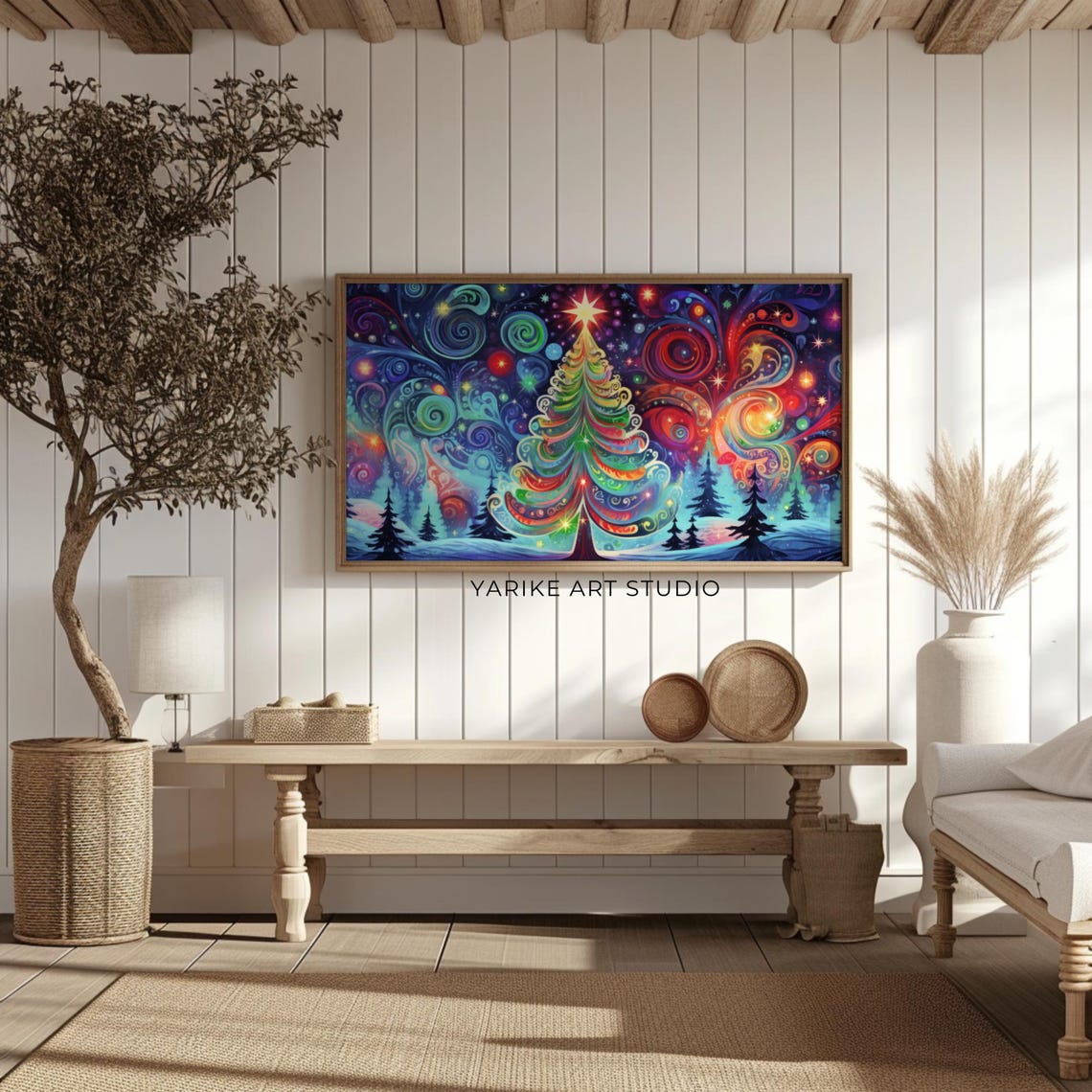 Psychedelic Rainbow Christmas Tree Cosmic Swirl Holiday Poster - Image 2