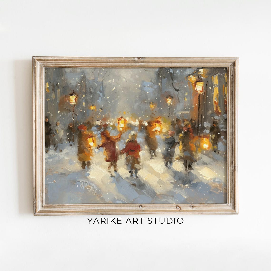 Children With Lanterns On Snowy Winter Night Street Scene Poster