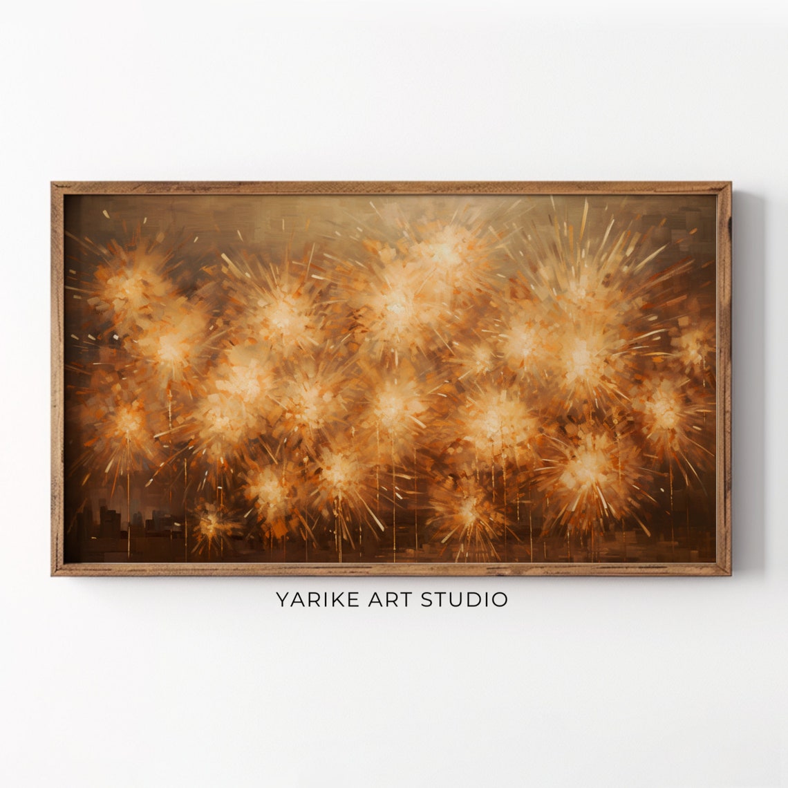 Golden Fireworks Night Sky City Skyline Vintage Celebration Poster