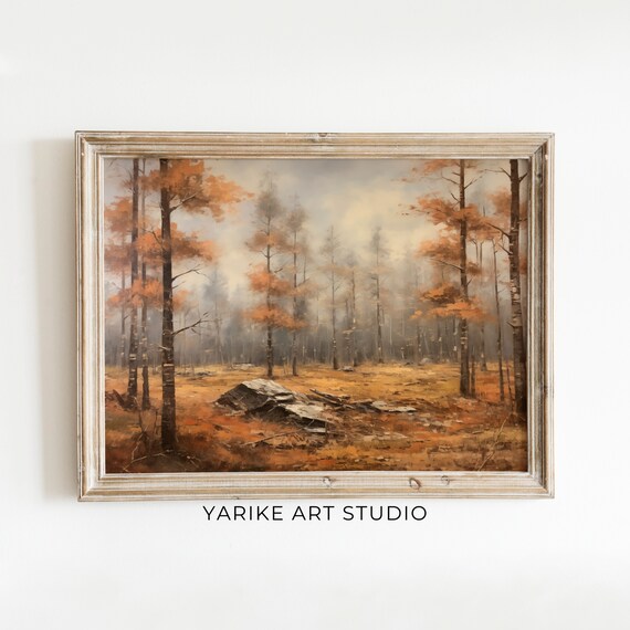Orange Autumn Forest Misty Fall Foliage Rustic Woodland Poster