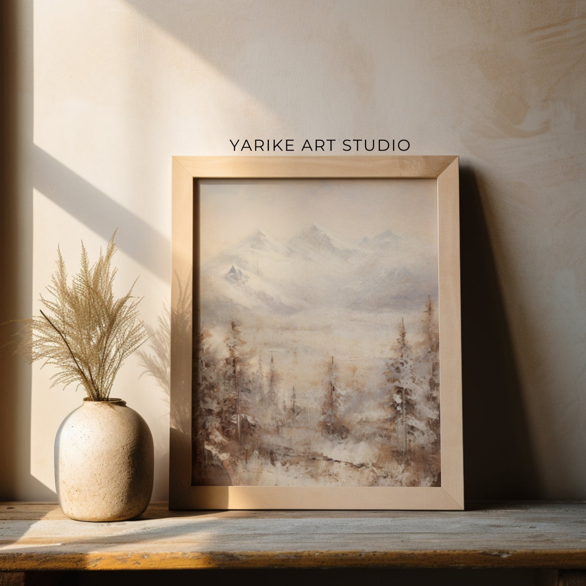 Misty Snowy Mountain Pines Soft Winter Landscape Painting Poster - Image 2