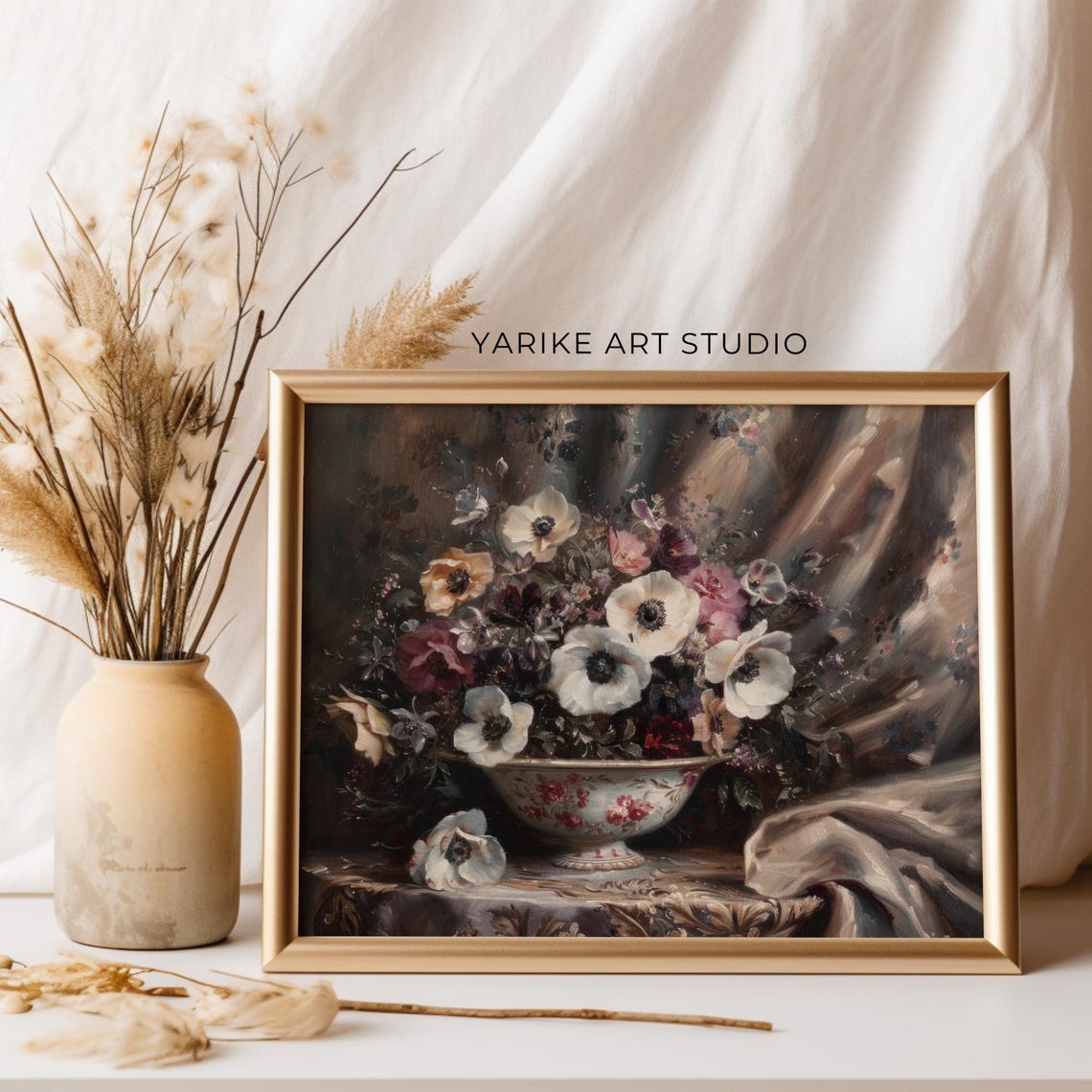 Anemone Bouquet Floral Bowl Elegant Vintage Still Life Poster - Image 5