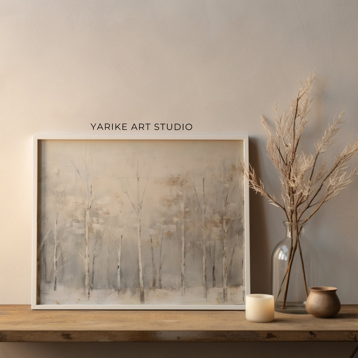 Misty Birch Forest White Gray Minimalist Winter Trees Poster - Image 3