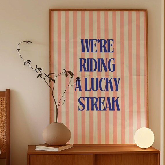 Pink Red Stripe Print How Lucky We Are Poster Cute Room Decor Girly Preppy Inspiring Home Positive Quotes