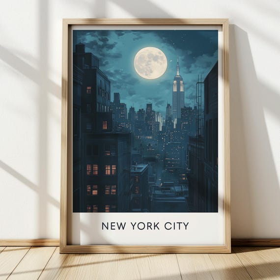 New York Cityscape Poster Vintage Style Travel Wall Art