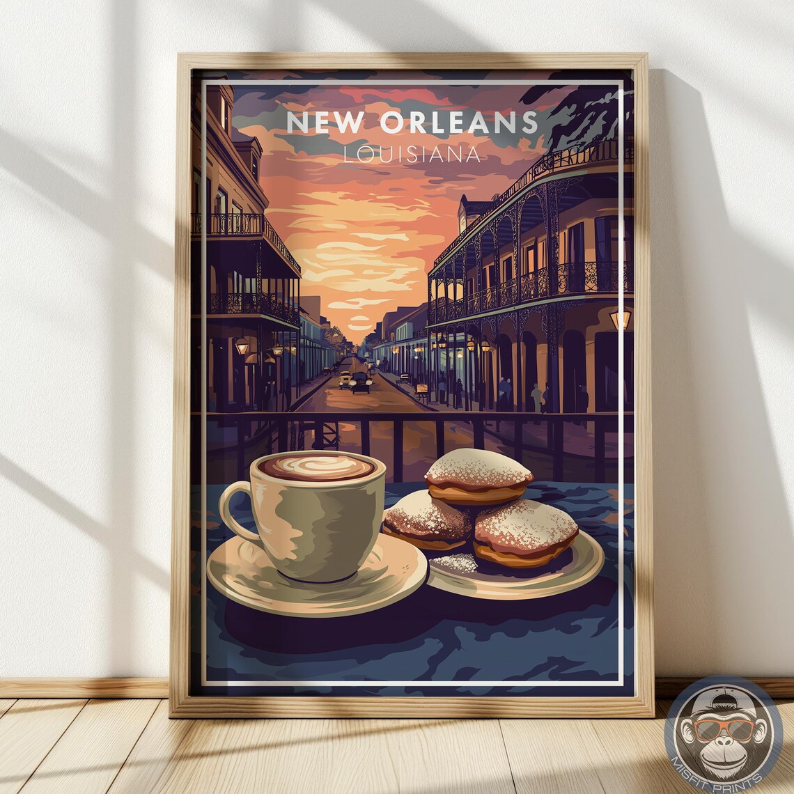 New Orleans Coffee Beignets Vintage Travel Poster