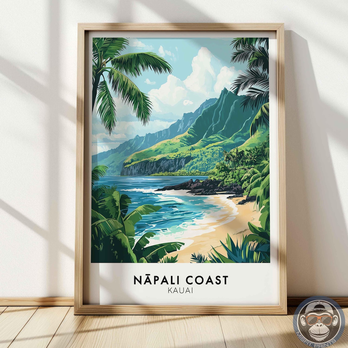 Napali Coast Kauai Palm Fringed Bay Green Mountains Ocean Art Print
