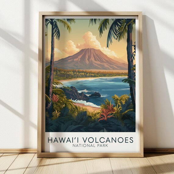 Hawaii Volcanoes National Park Palm Beach Mountain View Travel Poster