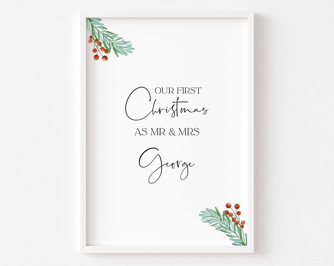 Our First Christmas as Mr and Mrs Personalized Newlywed Poster