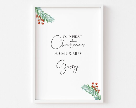 Our First Christmas as Mr and Mrs Personalized Newlywed Poster
