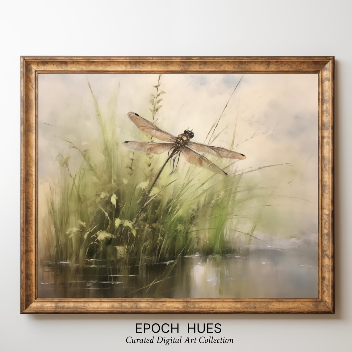 Dragonfly Art Print, Nature Inspired Marsh Scene - Image 3